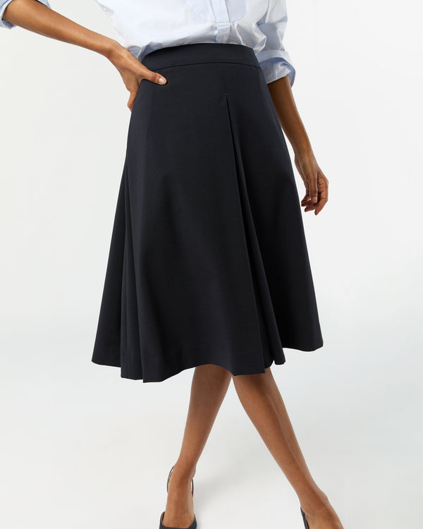 Sid Mashburn Linda Pleated Skirt In Navy Bi-Stretch Tropical Wool