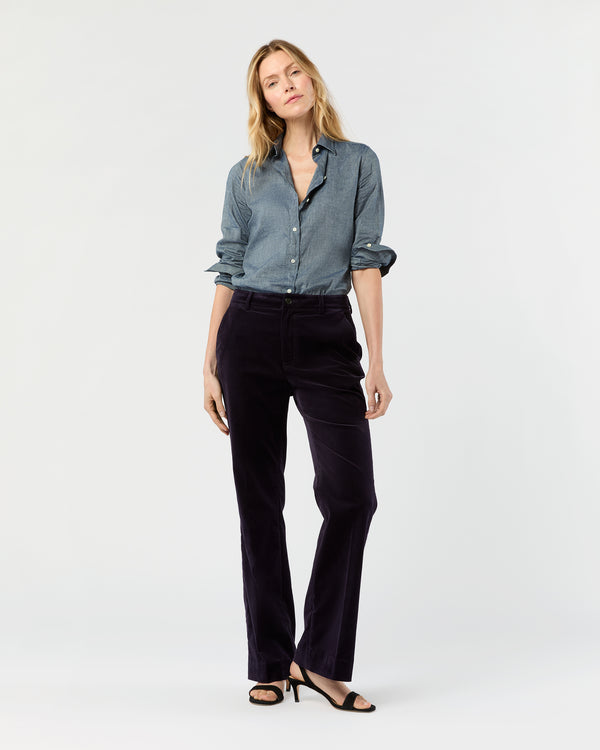 sid mashburn Lindy Trouser in Eggplant Stretch Velveteen