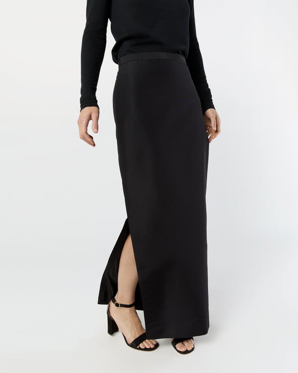 Sid Mashburn Long Pencil Skirt In Black Silk Faille