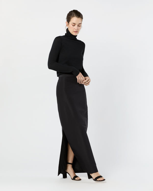 Sid Mashburn Long Pencil Skirt In Black Silk Faille