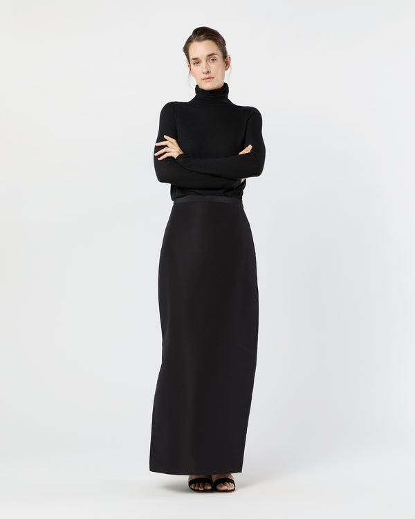 sid mashburn Long Pencil Skirt in Black Silk Faille