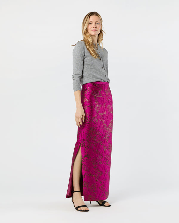 Sid Mashburn Long Pencil Skirt In Magenta/Bronze Floral Matelassé