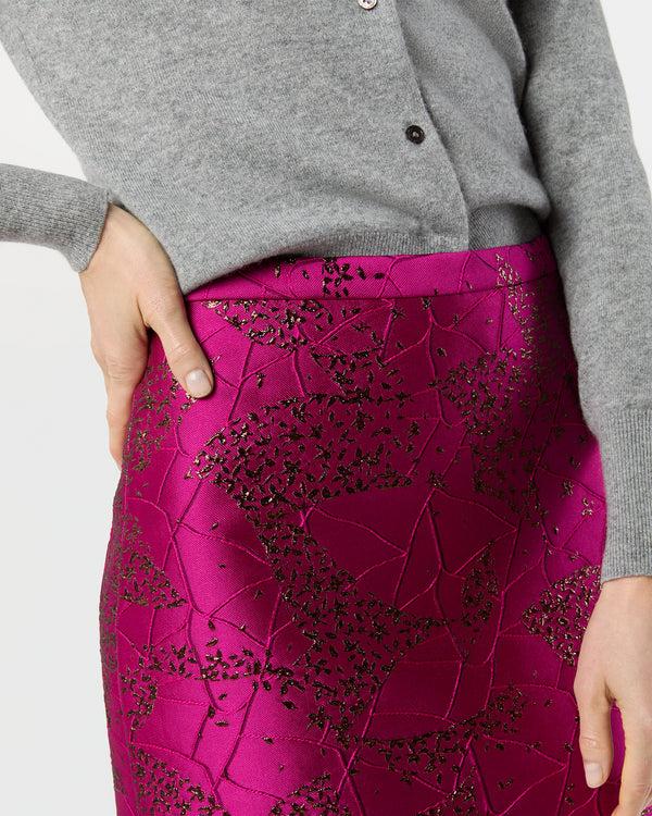 Sid Mashburn Long Pencil Skirt In Magenta/Bronze Floral Matelassé