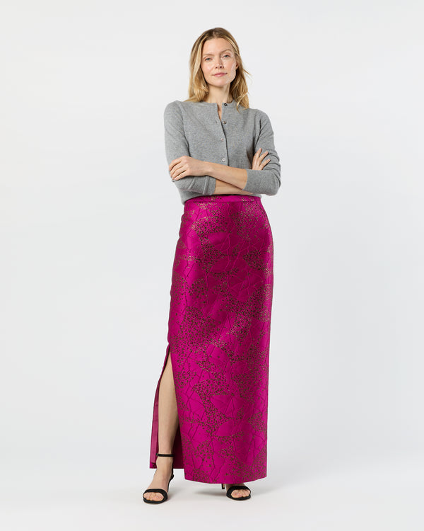 sid mashburn Long Pencil Skirt in Magenta/Bronze Floral Matelassé