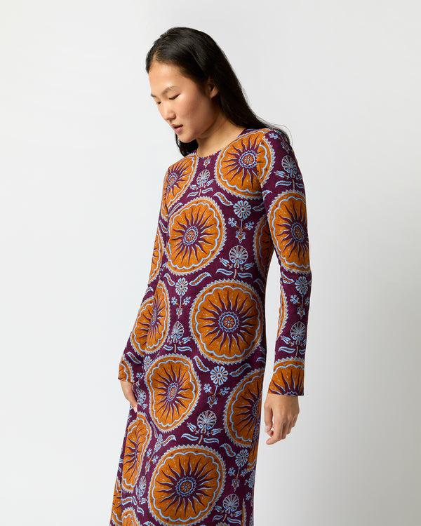 Sid Mashburn Long Sleeve Swing Dress In Purple Sovereign Stretch Satin