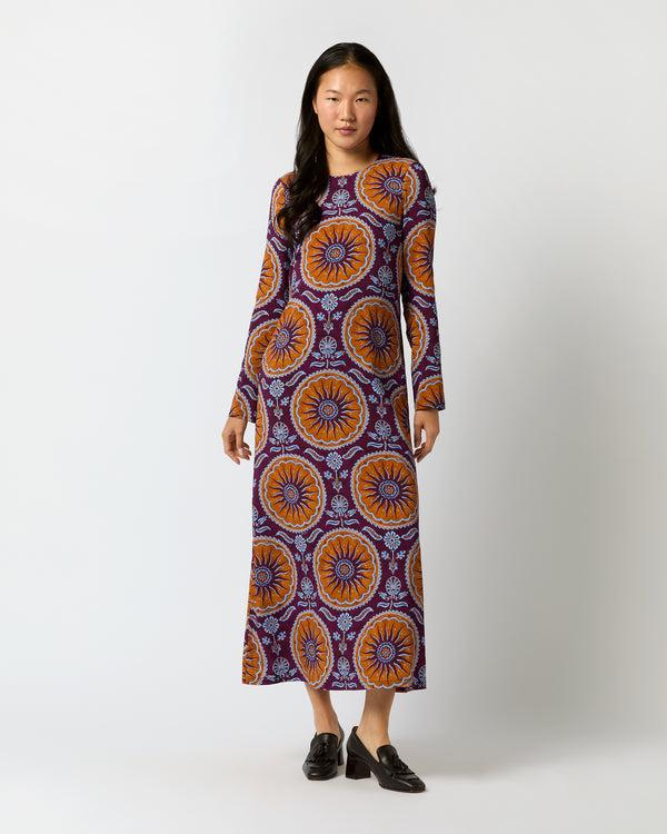 sid mashburn Long Sleeve Swing Dress in Purple Sovereign Stretch Satin