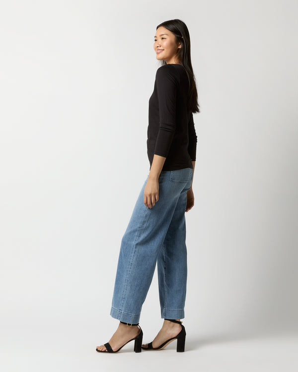 Sid Mashburn Long-Sleeved Boatneck Tee In Black Pima Cotton