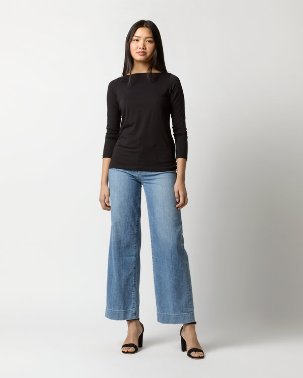 sid mashburn Long-Sleeved Boatneck Tee in Black Pima Cotton