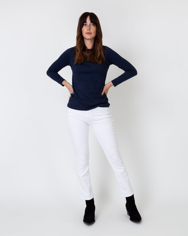 Sid Mashburn Long-Sleeved Boatneck Tee In Navy Pima Cotton