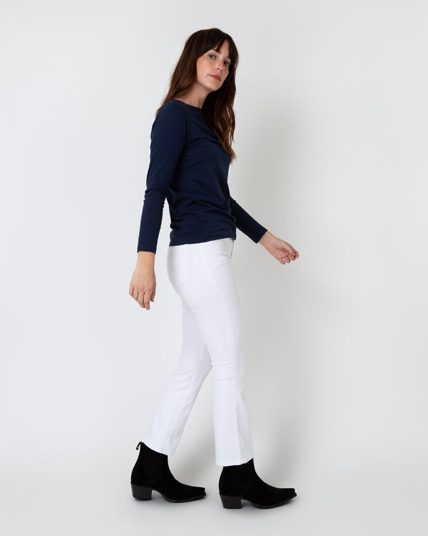 Sid Mashburn Long-Sleeved Boatneck Tee In Navy Pima Cotton