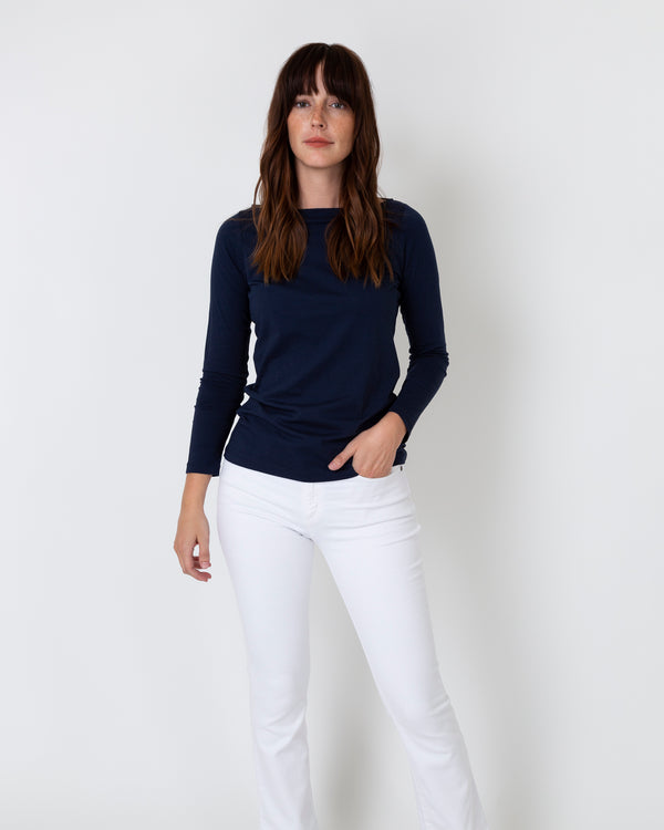 sid mashburn Long-Sleeved Boatneck Tee in Navy Pima Cotton