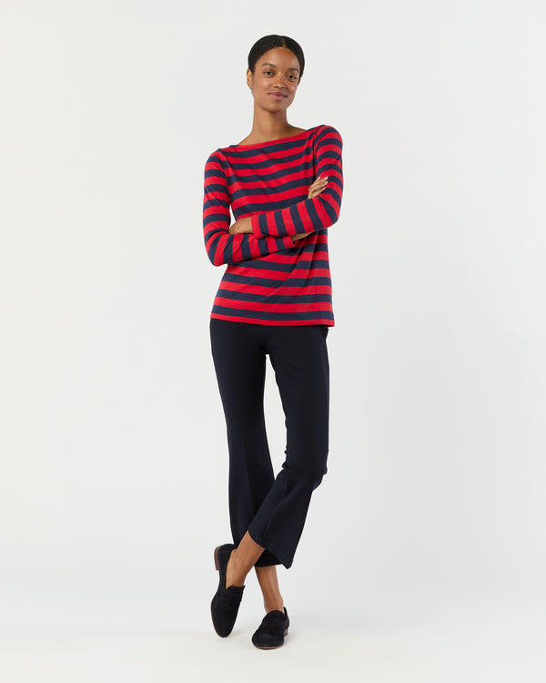 sid mashburn Long-Sleeved Boatneck Tee in Red/Navy Stripe Pima Cotton