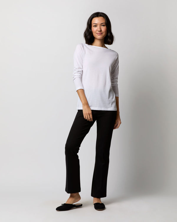 Sid Mashburn Long-Sleeved Boatneck Tee In White Pima Cotton