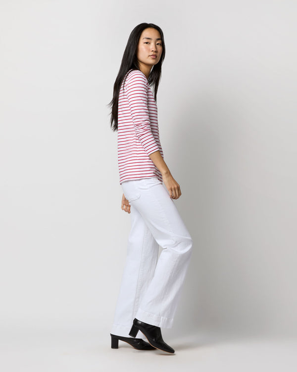 Sid Mashburn Long-Sleeved Boatneck Tee In White/Red Stripe Jersey