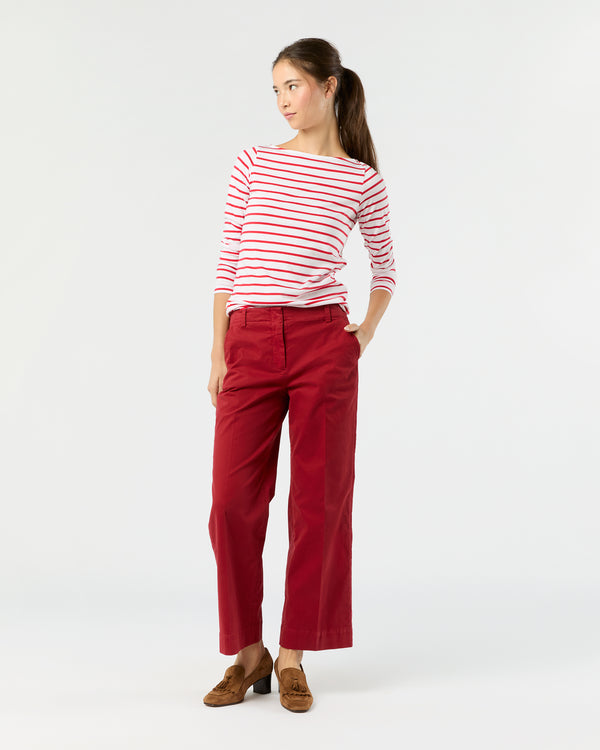 Sid Mashburn Long-Sleeved Boatneck Tee In White/Red Stripe Pima Cotton