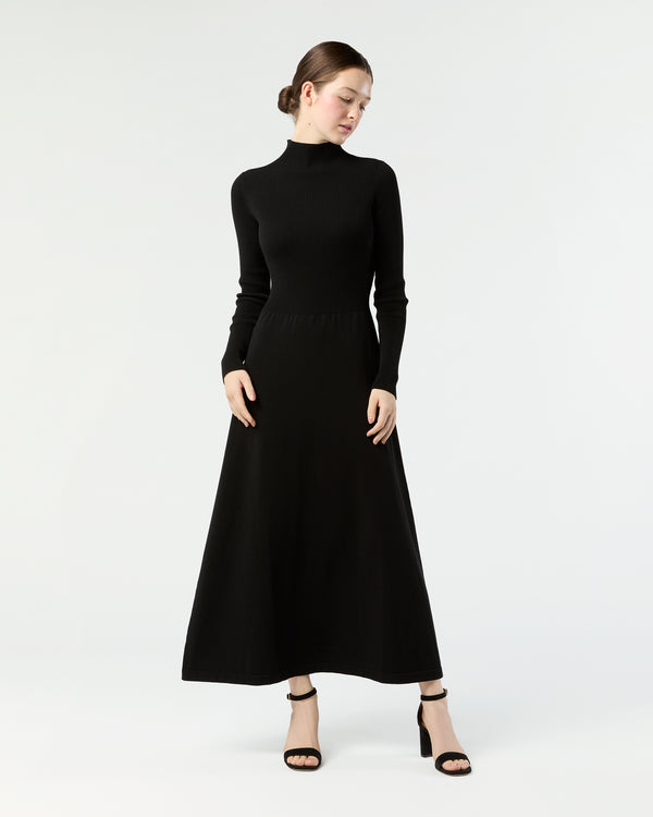 sid mashburn Long-Sleeved Charlotte Dress in Black Ice Cotton