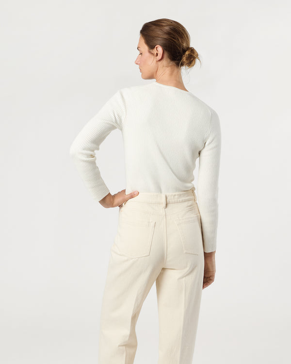 Sid Mashburn Long-Sleeved Nia Ribbed Henley In Ivory Cotton/Silk