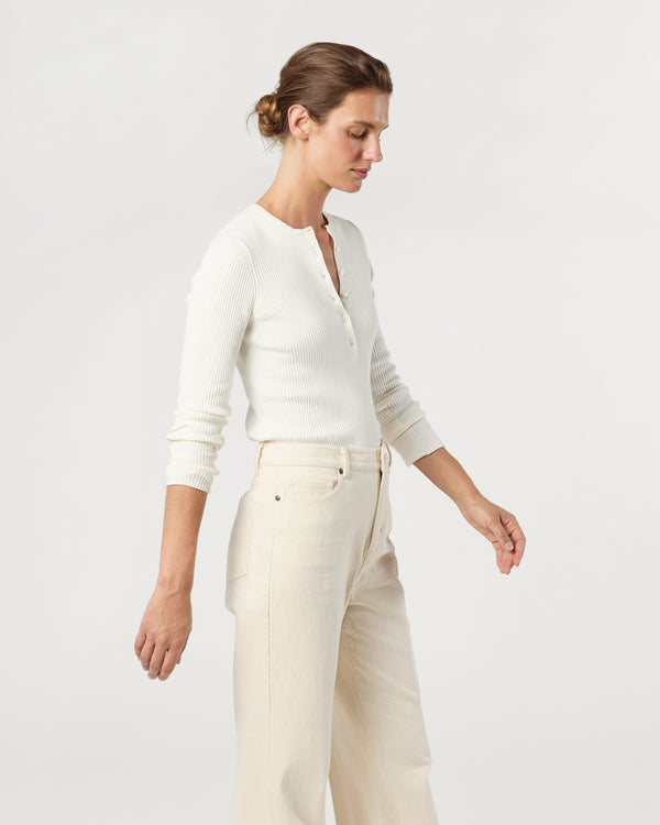 Sid Mashburn Long-Sleeved Nia Ribbed Henley In Ivory Cotton/Silk