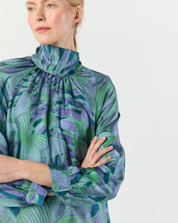 Sid Mashburn Maggie Dress In Purple/Green Butterfly Block Print Silk Twill