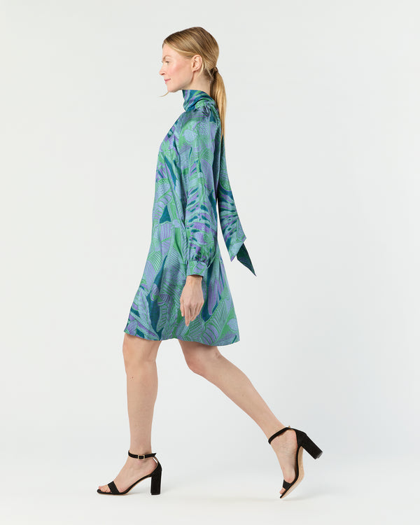 Sid Mashburn Maggie Dress In Purple/Green Butterfly Block Print Silk Twill