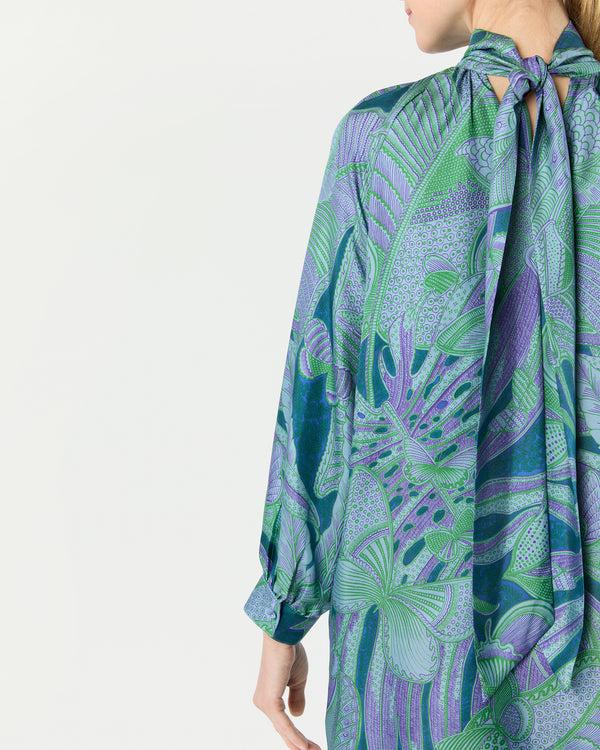 Sid Mashburn Maggie Dress In Purple/Green Butterfly Block Print Silk Twill