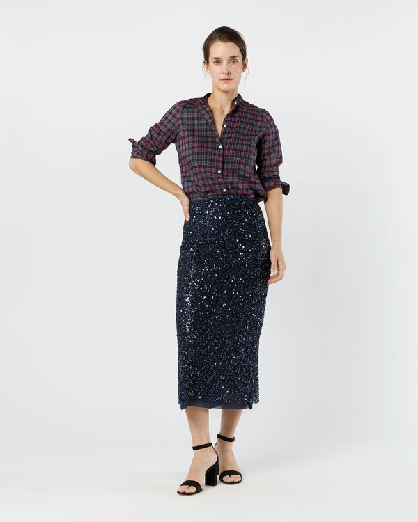 Sid Mashburn Mandarin Hattie Shirt In Navy/Red Stewart Tartan Poplin