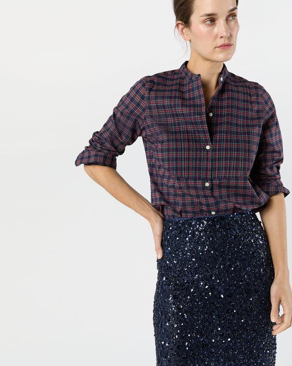 Sid Mashburn Mandarin Hattie Shirt In Navy/Red Stewart Tartan Poplin
