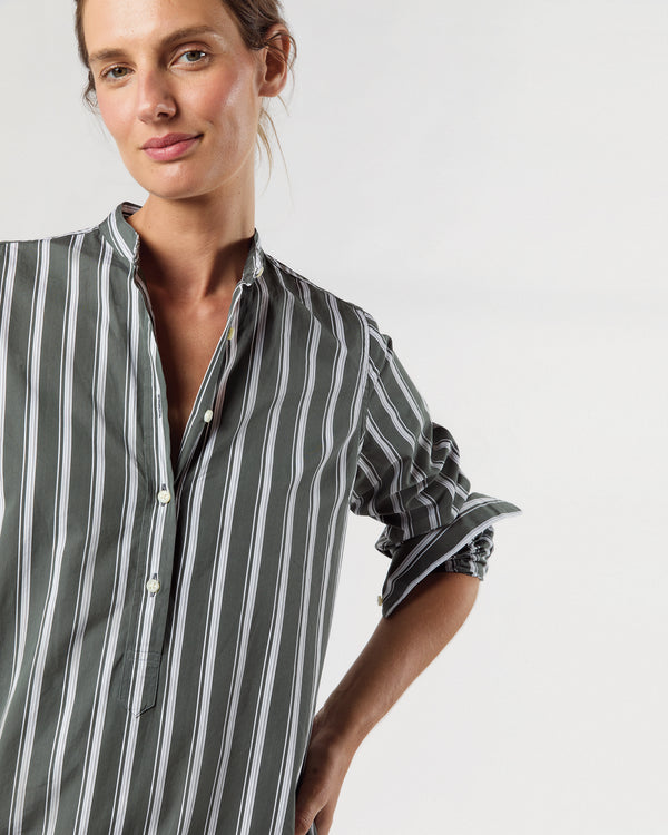 Sid Mashburn Mandarin Talitha Shirtdress In Alpine/White Multi Stripe Poplin