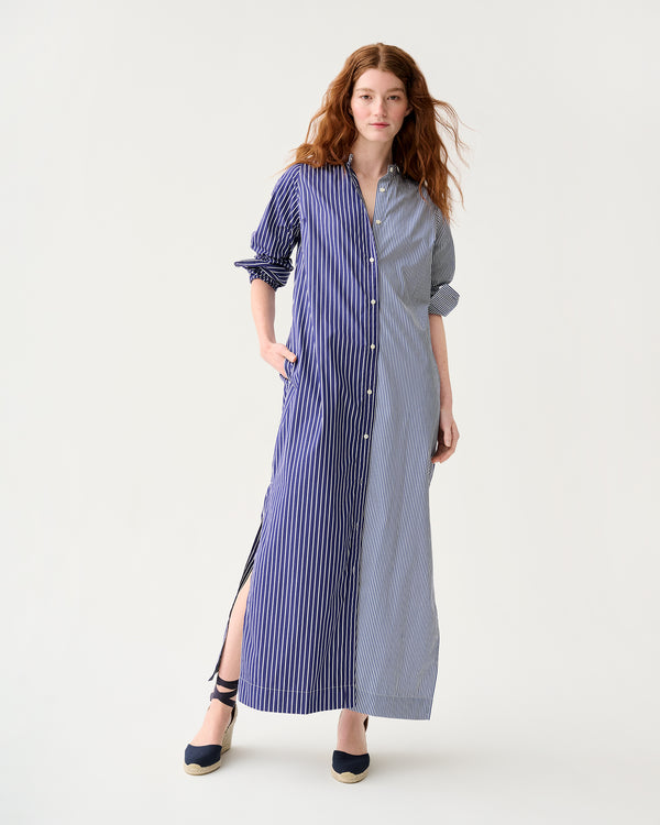 sid mashburn Mandarin Talitha Shirtdress in Navy/White Mixed Stripe Poplin