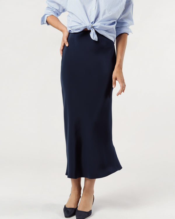 Sid Mashburn Mare Slip Skirt In Navy Silk Crepe De Chine
