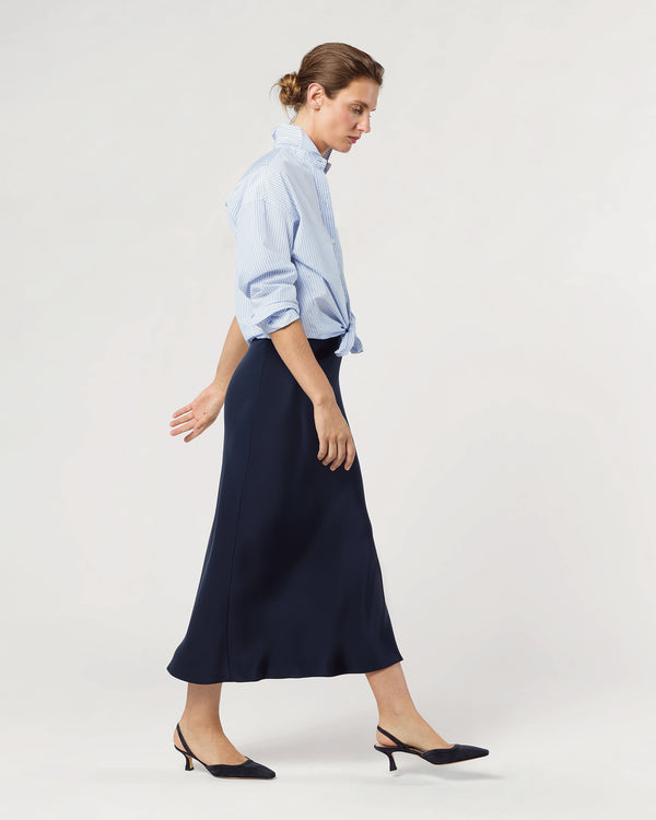 Sid Mashburn Mare Slip Skirt In Navy Silk Crepe De Chine