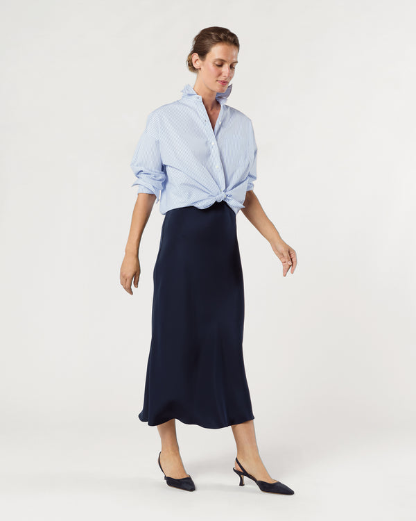 Sid Mashburn Mare Slip Skirt In Navy Silk Crepe De Chine