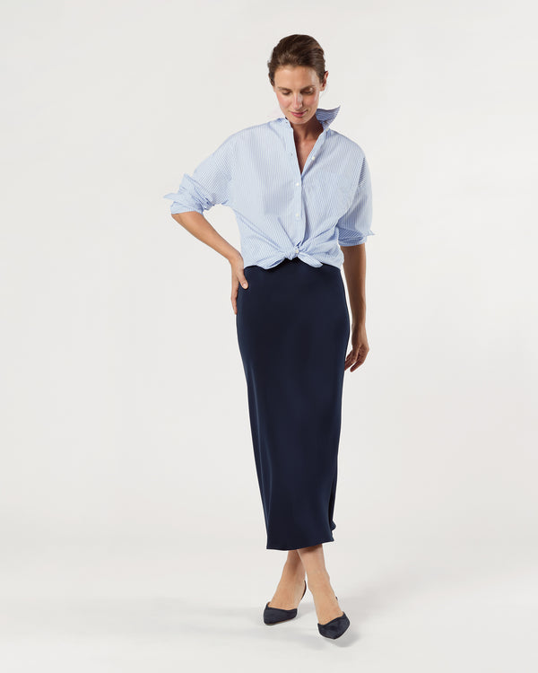 sid mashburn Mare Slip Skirt in Navy Silk Crepe de Chine