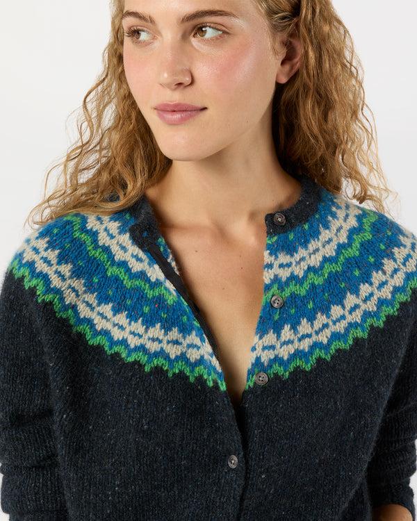 Sid Mashburn Marge Fair Isle Cardigan In Indigo Donegal Multi Cashmere