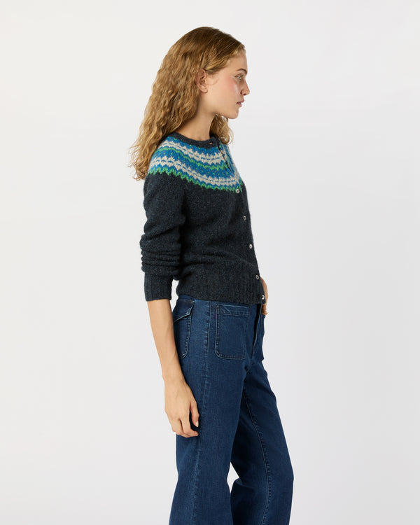 Sid Mashburn Marge Fair Isle Cardigan In Indigo Donegal Multi Cashmere