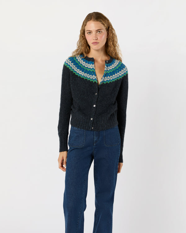 sid mashburn Marge Fair Isle Cardigan in Indigo Donegal Multi Cashmere