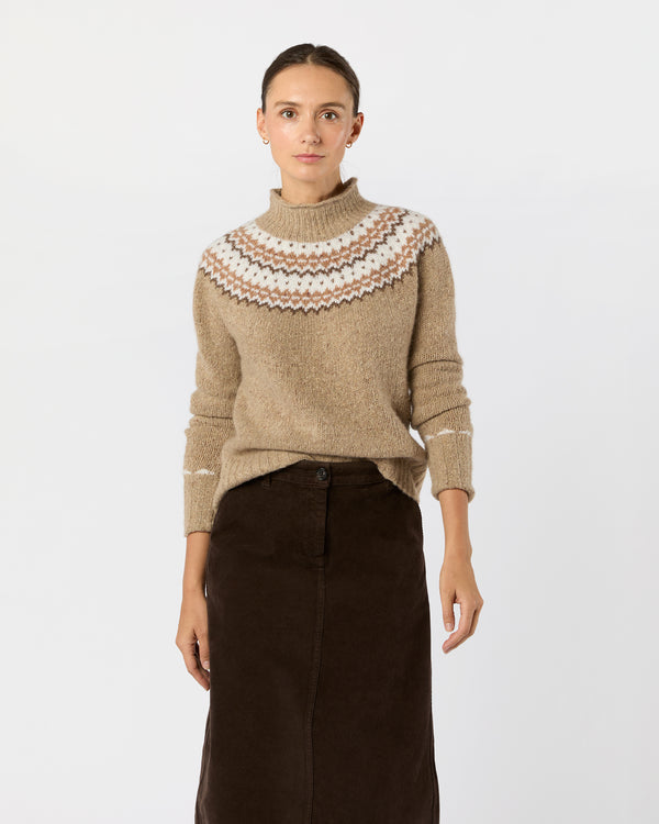 sid mashburn Marge Fair Isle Sweater in Camel Donegal Multi Cashmere