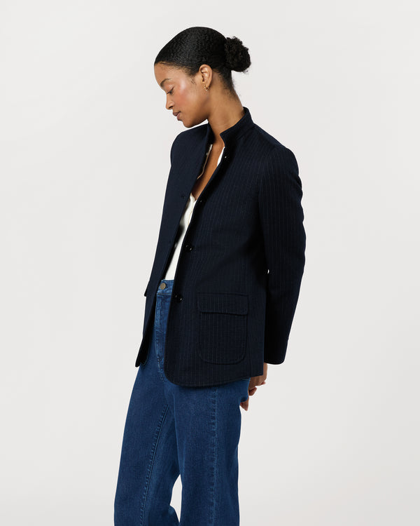 Sid Mashburn Marguerite Blazer In Navy Pinstripe Knit