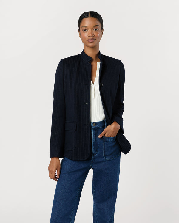 sid mashburn Marguerite Blazer in Navy Pinstripe Knit