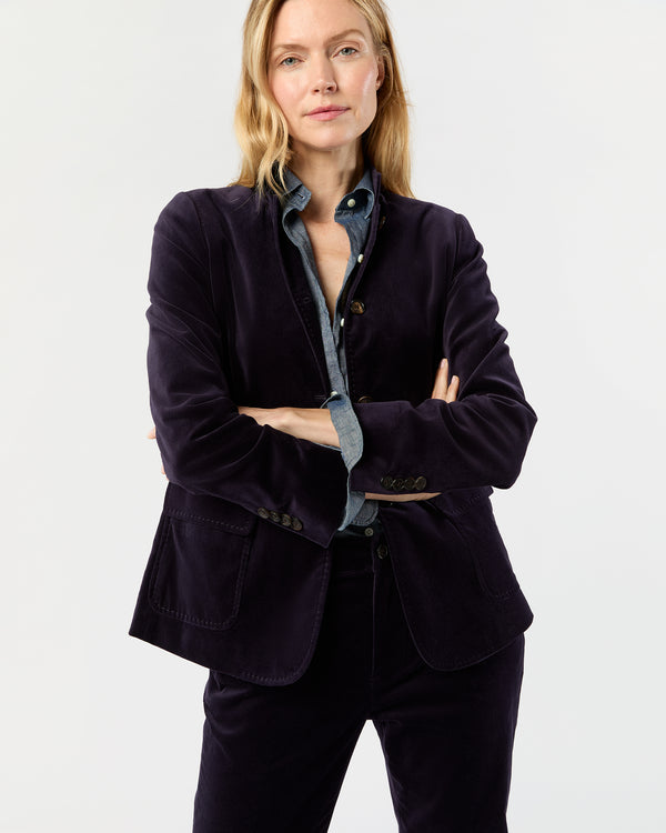 sid mashburn Marguerite Jacket in Eggplant Stretch Velveteen