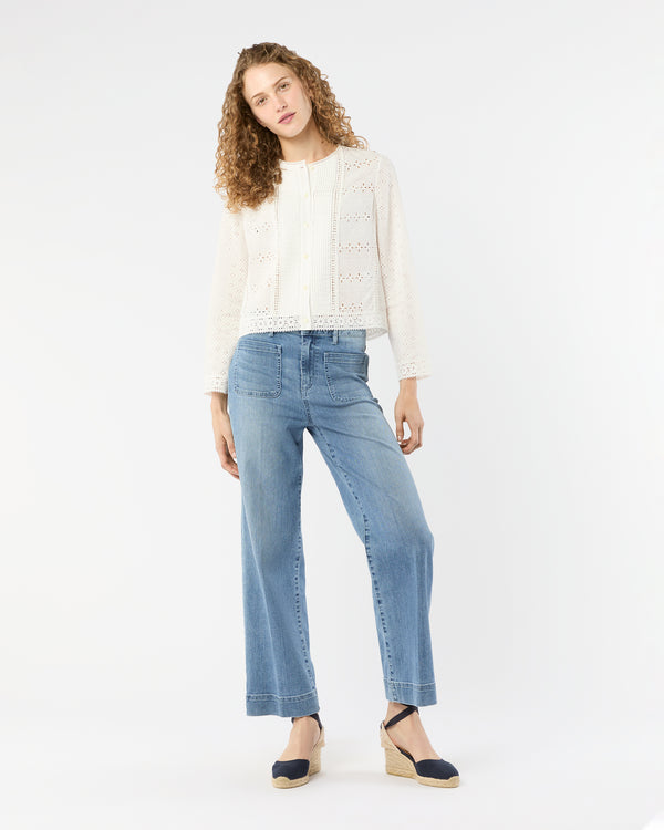Sid Mashburn Marianne Top In White Eyelet Patchwork