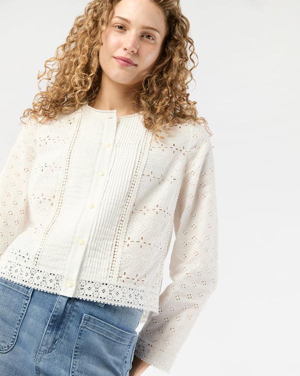 Sid Mashburn Marianne Top In White Eyelet Patchwork