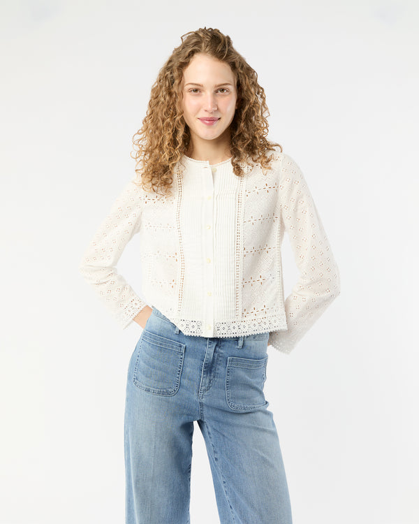 sid mashburn Marianne Top in White Eyelet Patchwork