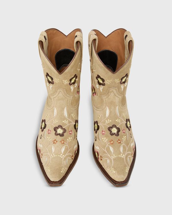 Sid Mashburn Marie Embroidered Cowboy Boot In Camel Suede