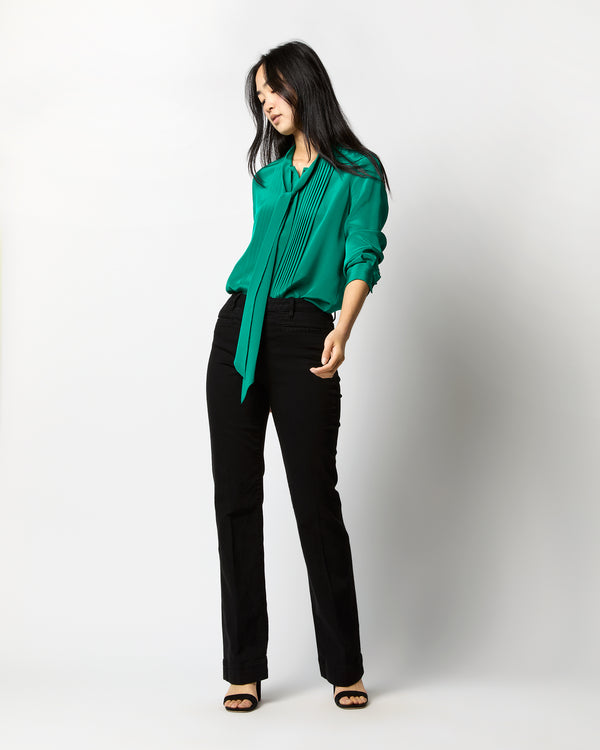 Sid Mashburn Marigold Blouse In Jade Silk Crepe De Chine