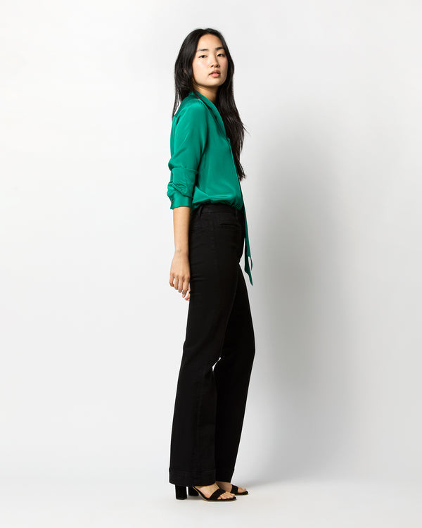 Sid Mashburn Marigold Blouse In Jade Silk Crepe De Chine