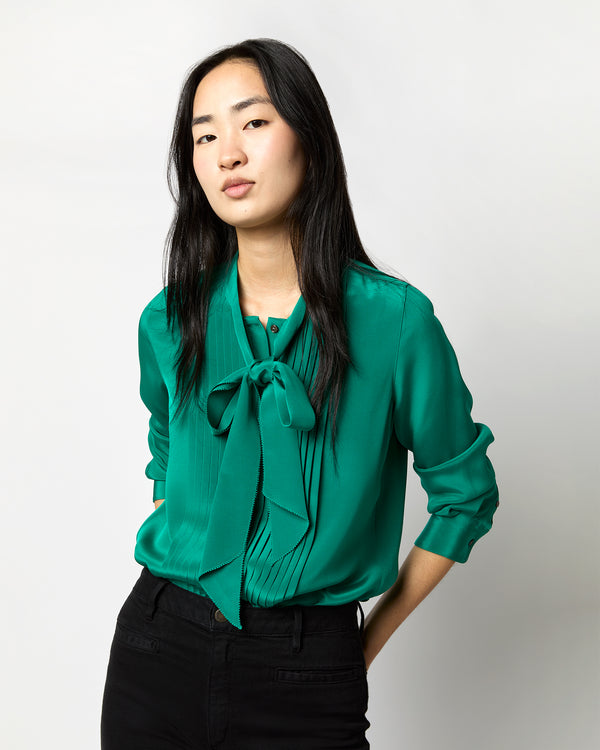 sid mashburn Marigold Blouse in Jade Silk Crepe de Chine
