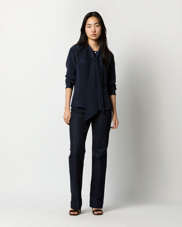 Sid Mashburn Marigold Blouse In Navy Silk Crepe De Chine