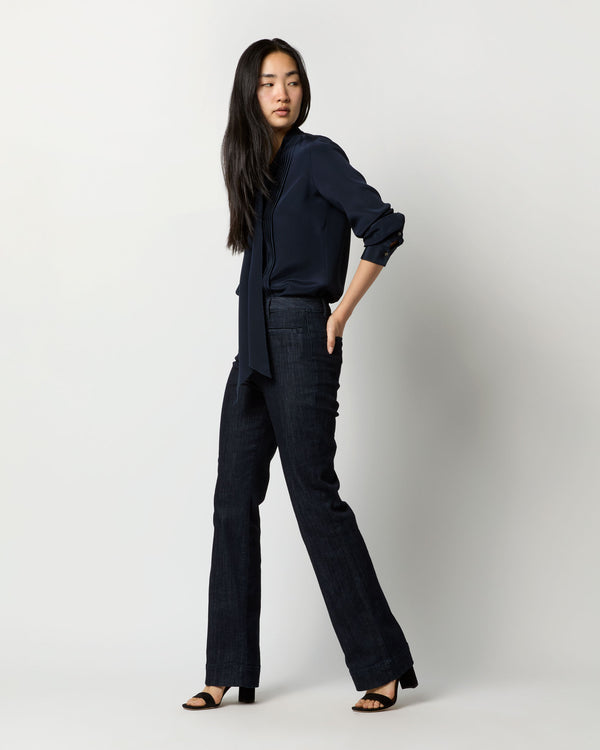 Sid Mashburn Marigold Blouse In Navy Silk Crepe De Chine