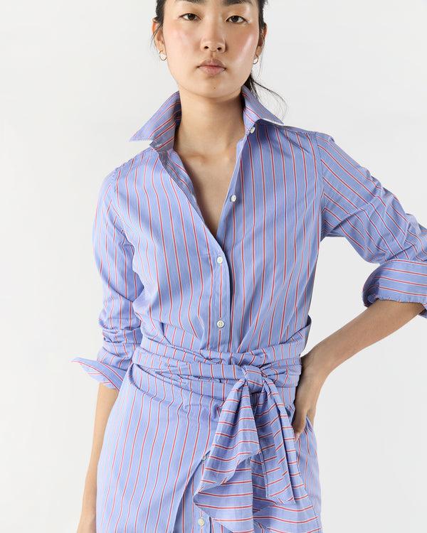 Sid Mashburn Maxi Tie-Waist Shirtdress In Blue/Red Multi Stripe Poplin
